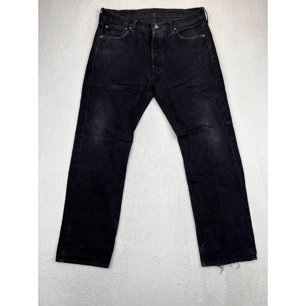 Levis 501 36x32‎ Mens Jeans Fuzzy Black Faded Denim Distressed Vintage Style
